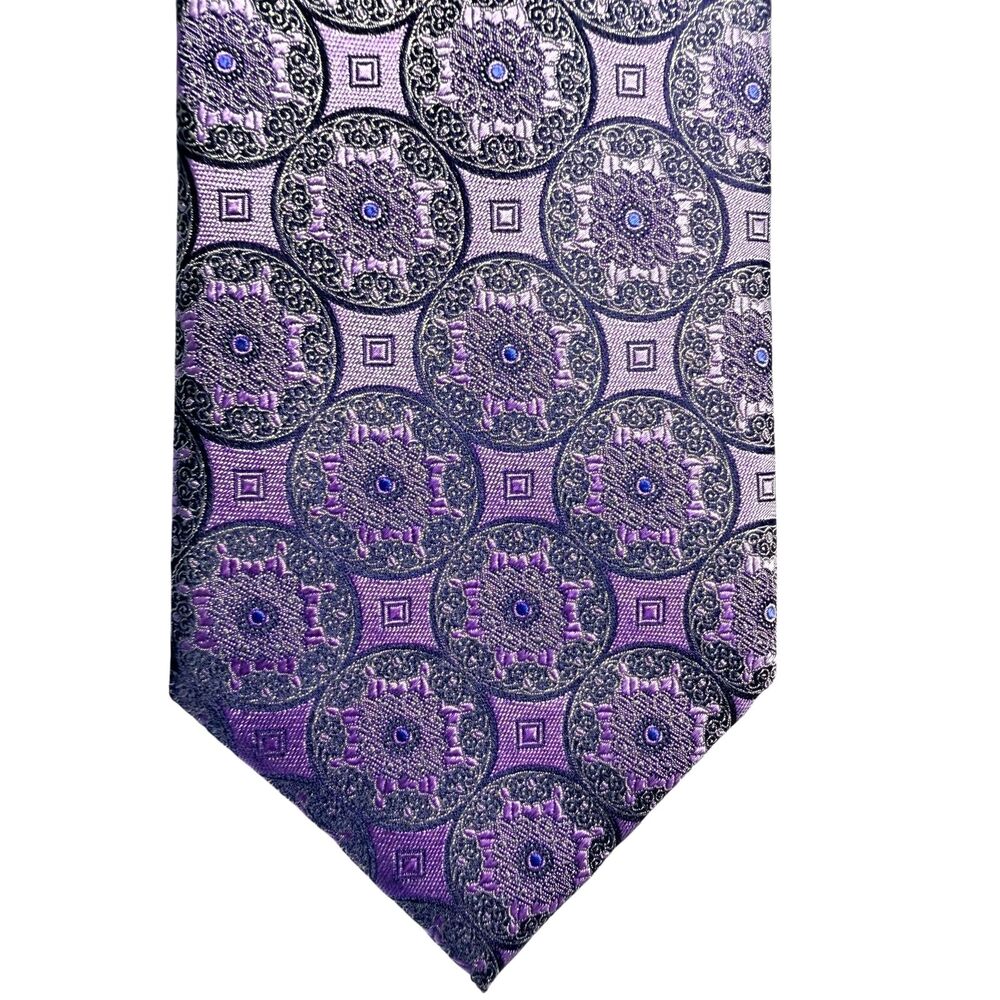 Ermenegildo Zegna Silk Tie Purple Medallion Geometric Italian Luxury Designer - Picture 4 of 9